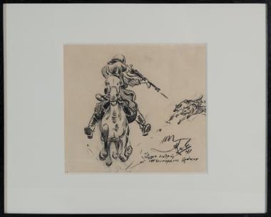 Other Enemies, The Hungry Wolves (Crayon), with frame. Dim. 20.5×28 cm.