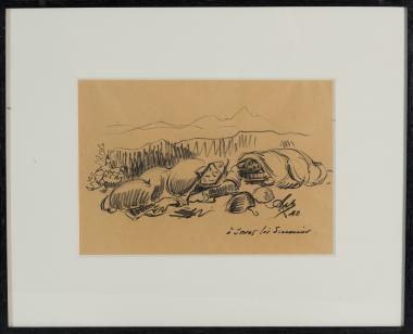 Go tornado (crayon), framed. Dimensions 25×20.5 cm.