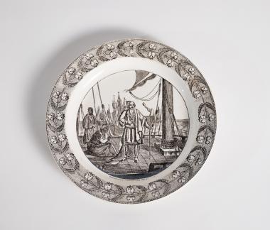 Painting with a representation of K. Kanaris on his fire ship with the caption: (constarti)