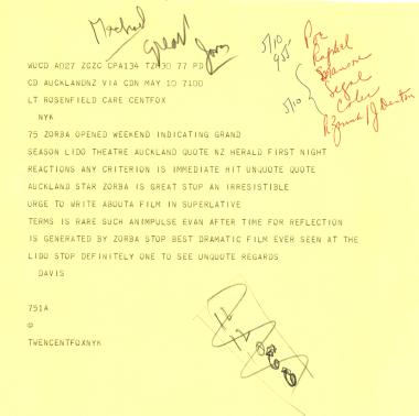 Τηλεγράφημα σχετικά με την ταινίας 