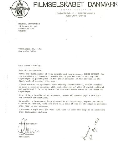 Πρόσκληση από τον πρόεδρο της εταιρείας διανομής της Γλυκιάς Πατρίδας στη Δανία