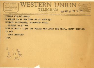 Τηλεγράφημα σχετικά με τη θεατρική παράσταση 