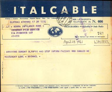 Προσωπικό τηλεγράφημα για ενημέρωση άφιξης στη Ρώμη