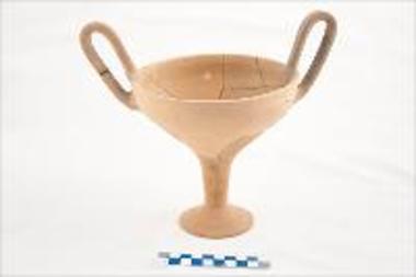 Two-handled stemmed cylix, possibly tinned.