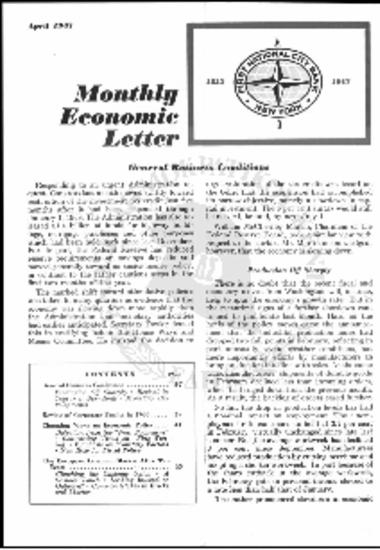 Monthly Economic Letter-First National City Bank