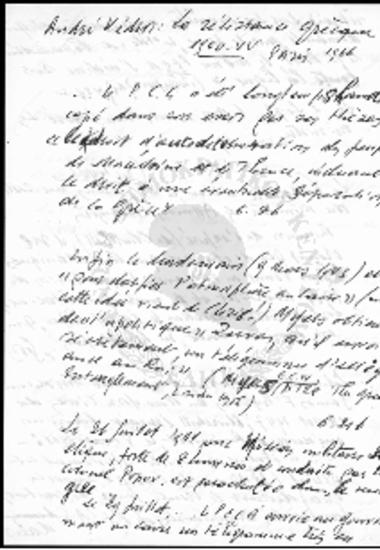 Χειρόγραφες Σημειώσεις στα Γαλλικά περί της Ελληνικής περιόδου 1940-1944