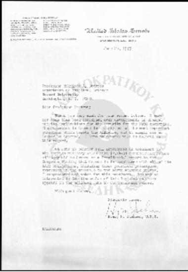 Απαντητική επιστολή προς Νικόλαο Α. Σταύρου από Henry M. Jackson