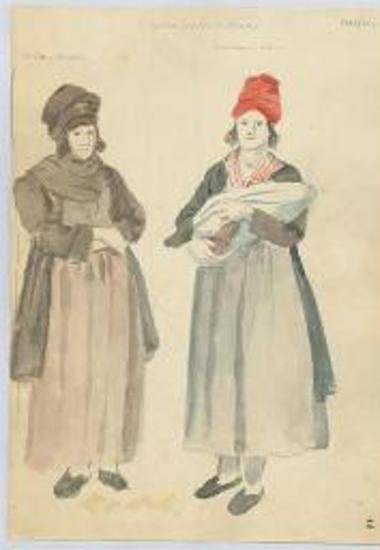 Μαμμή και Παραμάννα με λαϊκή ενδυμασία από τη Τζιά