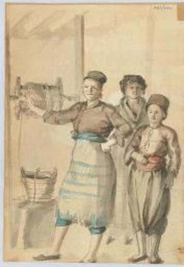 Νεαρός αντλητής νερού, κοπέλα και παιδί στο πηγάδι