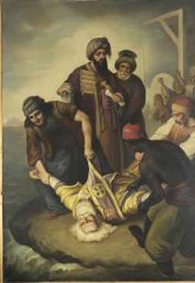 Το σώμα του Πατριάρχη Κωνσταντινουπόλεως Γρηγορίου Ε΄ ρίπτεται στο Κεράτιο κόλπο