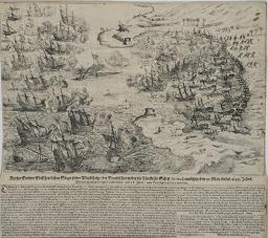 Rurber Entwurff deb her[.]lichen Siegs/ so ber […]machtige/ der Benedischen wider  die [.]urcfische Schiff- Armada verlihen / den 15. Man/ vieses 1649. Jahrs. Wie mit glaubwurdigen Schreiben / den 18