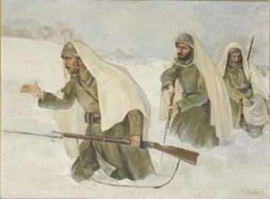 Πορεία στρατιωτών στα χιόνια κατά τον ελληνoϊταλικό πόλεμο