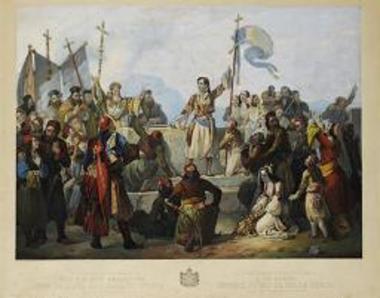 Ο λόρδος Βύρων ορκίζεται στον τάφο του Μάρκου Μπότσαρη στο Μεσολόγγι.