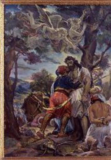 Ο Ιμπραήμ ασπάζεται το νεκρό Παπαφλέσσα μετά τη μάχη στο Μανιάκι