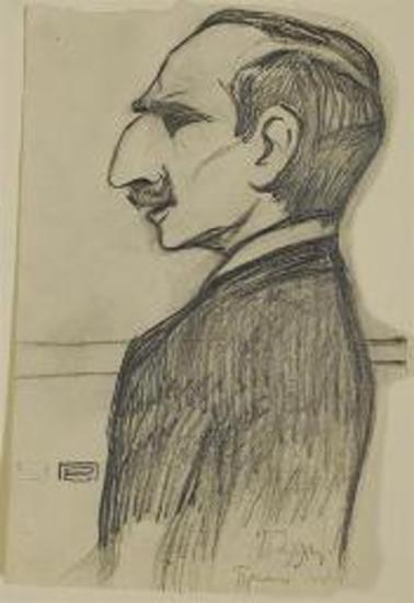 Σκίτσο από τη Δίκη των Έξι, Πάλλης, πρώην Επιτελάρχης