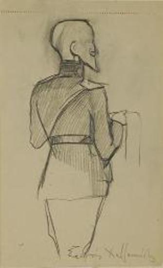 Σκίτσο από τη Δίκη των Έξι, Στρατηγός Χατζηανέστης