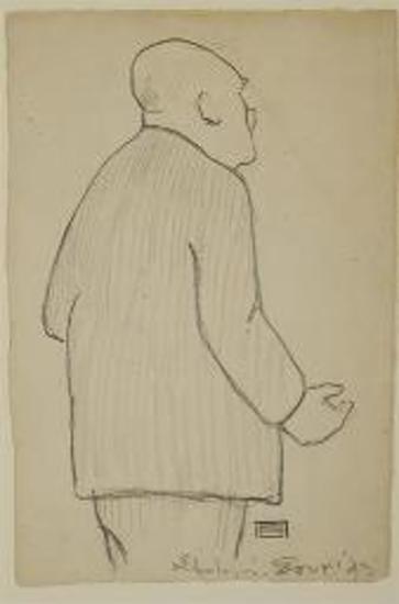 Σκίτσο από τη Δίκη των Έξι, στρατηγός Σουμίλας