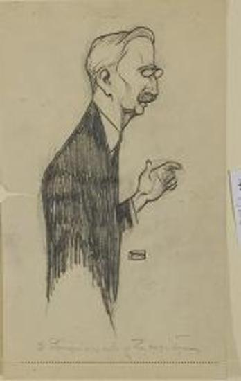 Σκίτσο από τη Δίκη των Έξι, Ζουρίδης, δημόσιος κατήγορος