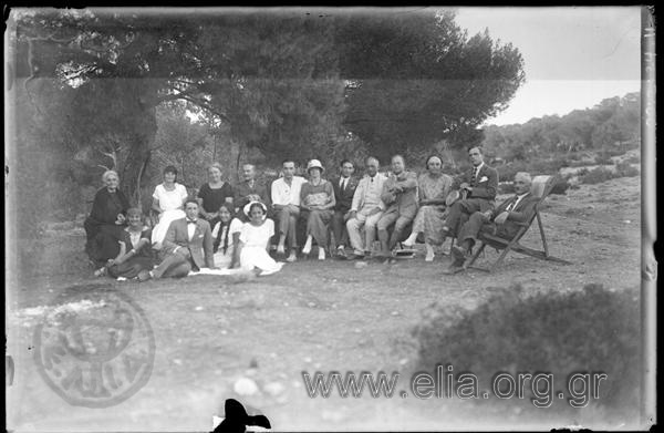 The members of the Hiking Club at their camp in Kavouri. Seated on the left is Giorgos Vafiadakis.
