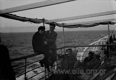 A group of friends aboard a ship.
