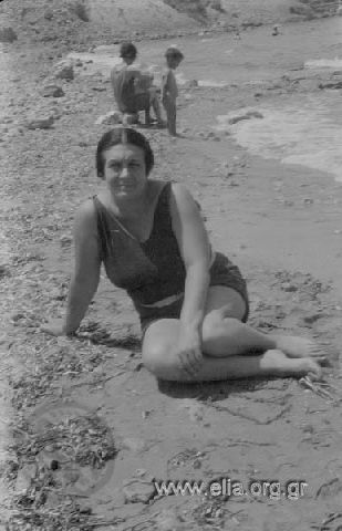 Iris in a bathing swim on the beach