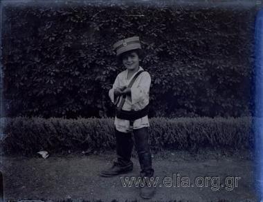 Maria Georganta masked as a soldier.