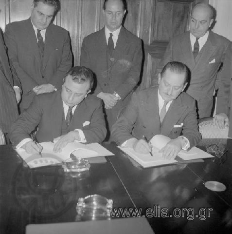 Foreign Minister Evangelos Averof and his Cypriot opposite number Spyros Kyprianos