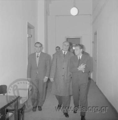 Prime Minister  Konstantinos Karamanlis with Minister  of Co-ordination Panagiotis Papaligouras