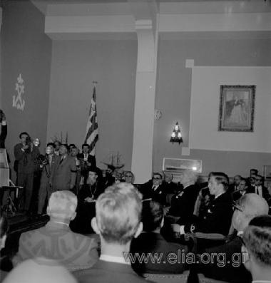 Ministry of Mercantile Marine, celebrating the recording of the thousandth ship in the Greek  shipping register, October 22. King Pavlos and Crown Prince Konstantinos, the Archibishop of Athens and All Greece Theoklitos II and the Prime Minister  Konstant