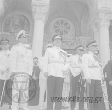 Celebration day of Saints Konstantinos and Eleni. Top - ranKing officers at the Cathedral waiting for King Konstantinos' arrival