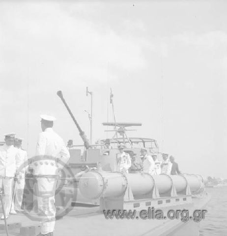 Ceremony for the delivery of torpedo boats, September 25. King Konstantinos on the deck of one of the new torpedo boats.