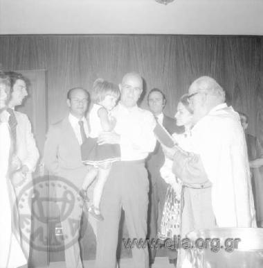Baptism of Achilles Karamanlis' daugther with Konstantinos Karamanlis as the godfather