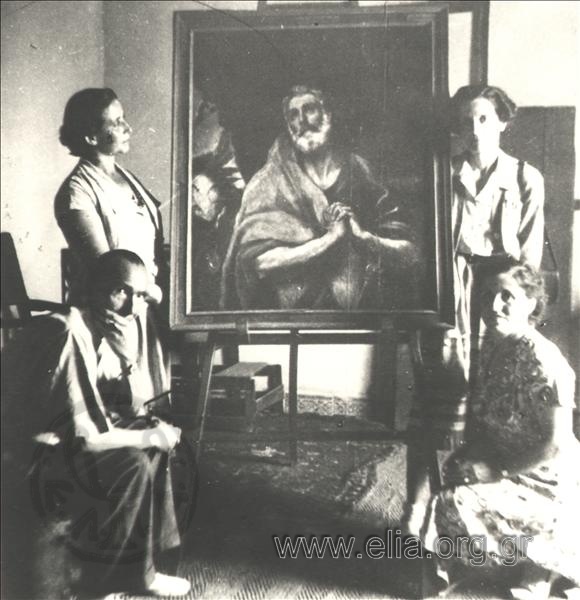 Ο Νίκος και η Ελένη Καζαντζάκη με τις αδελφές Yvonne Metral και Lucienne Fleury στο σπίτι του El Greco.