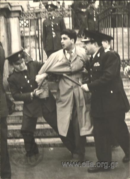 Arrest of a student in a demonstration for the Cyprus issue.