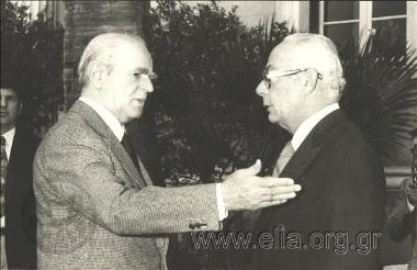 Konstantinos Karamanlis talking with Georgios Rallis
