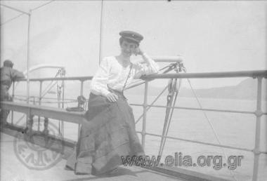 Alexandra Papavasileiou on a ship deck.