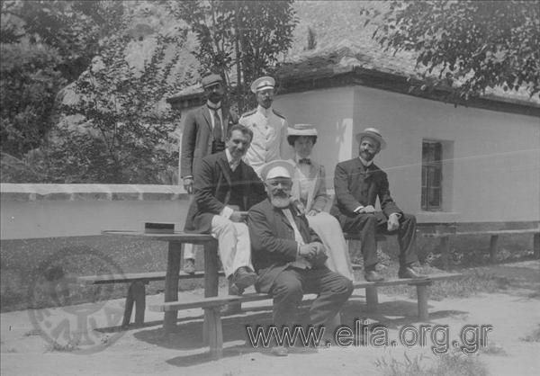 Alexis Mlinarich, Monsieur Madame Schilling, S. Paparigopoulos, N. Stavridis and Anast. Kyriakos on an excursion