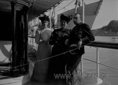 Ladies Kontostavlou and Merkati (Palli) with Colonel Vakaloglou aboard the ship Amphitrite