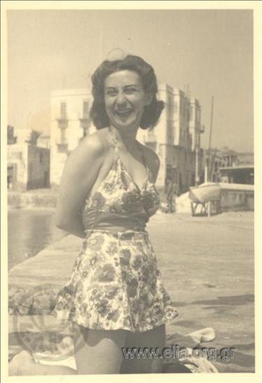 Ioulia Makka in bathing swim on the beach