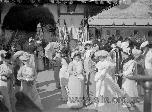 Russian officials awaiting the disembarkation of Queen Olga from 