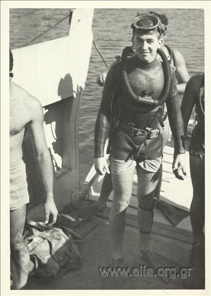 Crown Prince Konstantinos in a diver's outfit