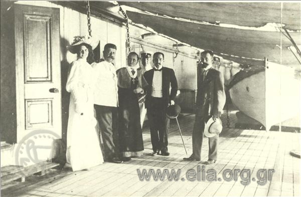 Kostas Pasagiannis (1872-1933), his wife Irini and others on board a ship