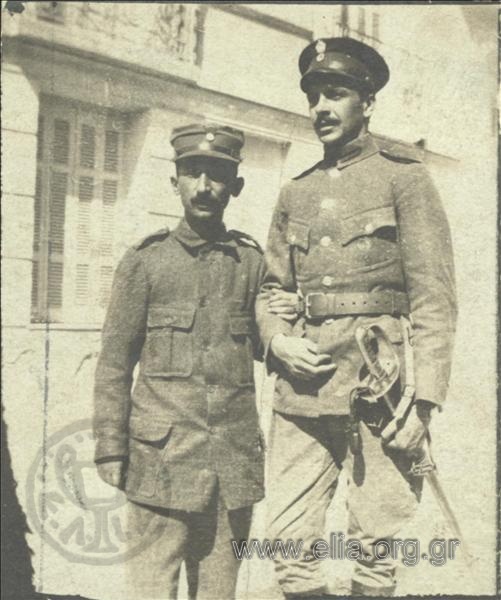 Lambros Porfyras (Dimitrios Sypsomos) (1879-1932) with a strange man, both of them in uniform