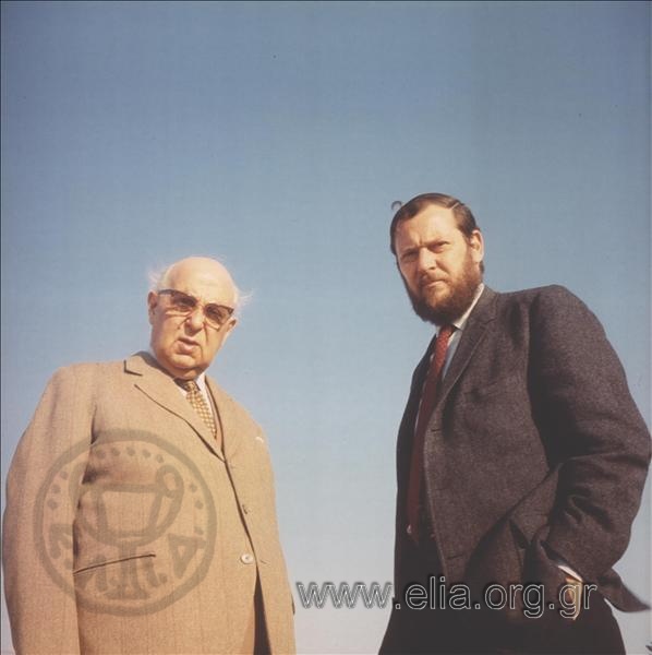 Giorgos Seferis with Edmund Keeley at his house roof top in Agras Street