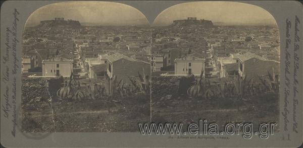 General view of Athens. In the distance, the Acropolis
