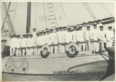 Group portrait of student shipmasters of the Commercial Marine College in Hydra.