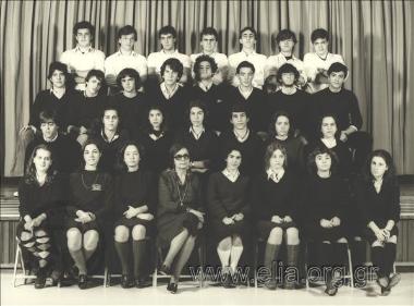 Group portrait of Moraitis School students with Stella Maragkoudaki.