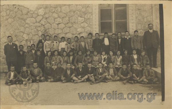 Group portrait of students and teachers in Stylida.