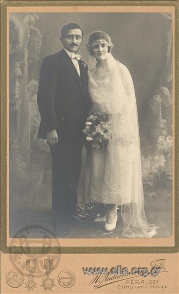 Portrait of a newly-wedded couple