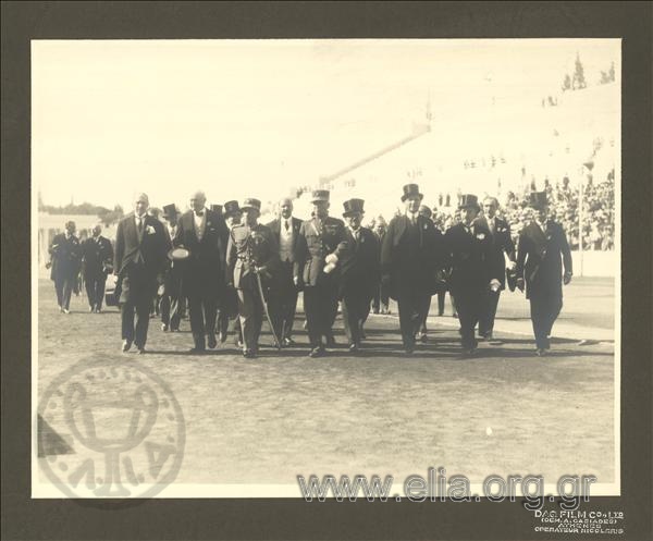 Politicians and servicemen entering the Panathenaic Stadium